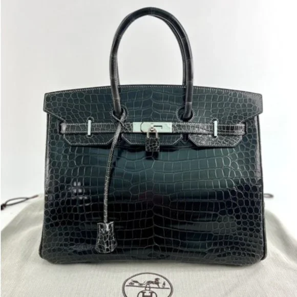 Hermes Shiny Porosus Crocodile Skin Birkin 35 w Palladium HW in Graphite - Picture 2 of 13